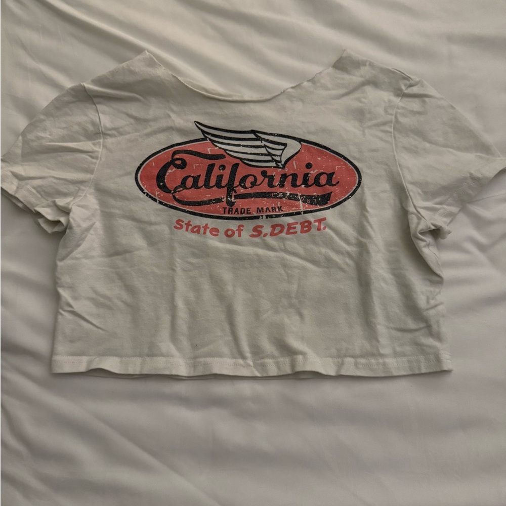 White Crop Top with California Graphic